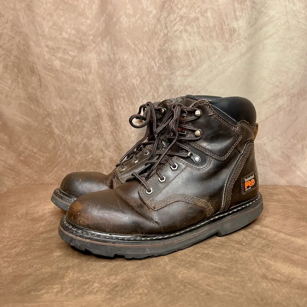 Timberland Pro Ankle Lace Up Boot Soft Toe Dark Brown Lug Sole Tread Distressed